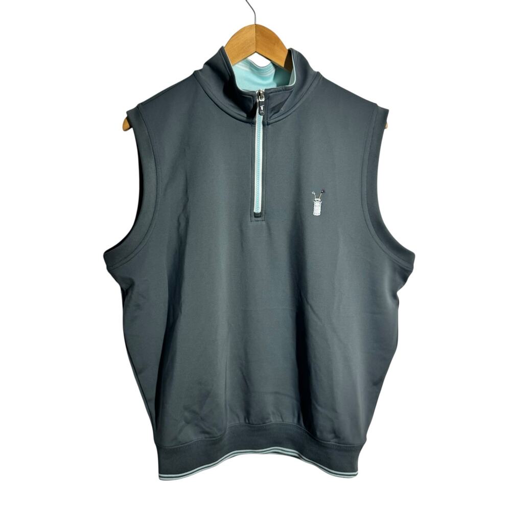 Fairway & Greene Quarter Zip Vest Mens M Gray Pullover Golf Embroidery Activewea
